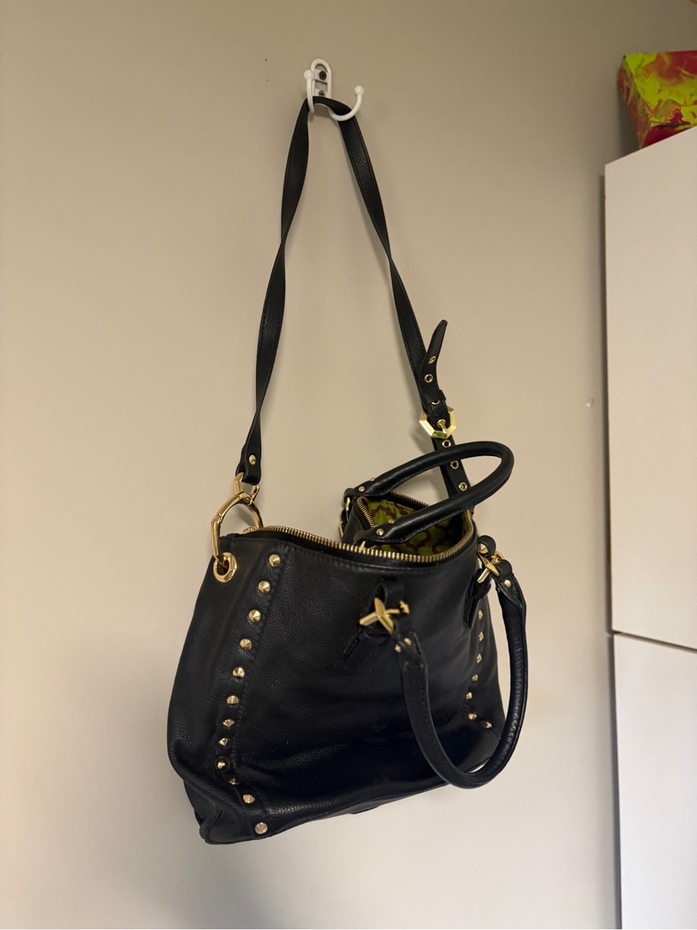 orYANY Black Pebbled Leather Shoulder Bag, Gold accents crossbody handbag - Picture 5 of 10